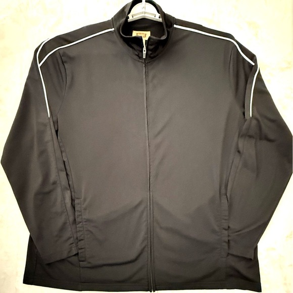 Track Jogging Suit 2XLT Black W White Stripes  Full Zip Jacket Ankle Zip Pants - Picture 2 of 16